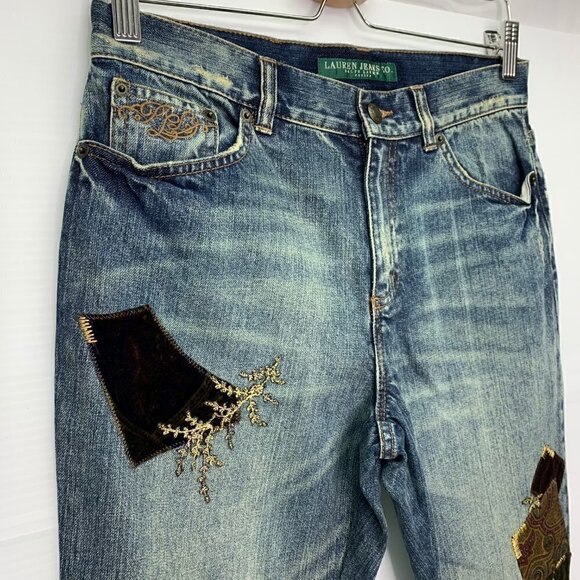 Ralph Lauren Jeans 4P Petite Patched Distressed Fade Denim Boho NWT - Picture 5 of 10